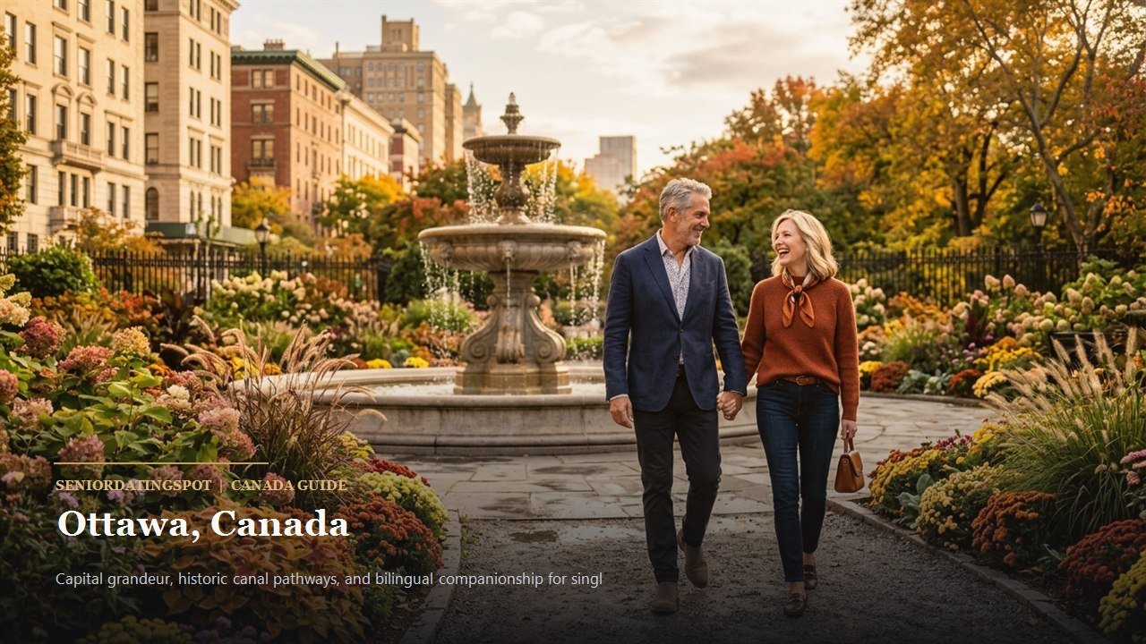 Mature couple walking along the historic Rideau Canal in Ottawa