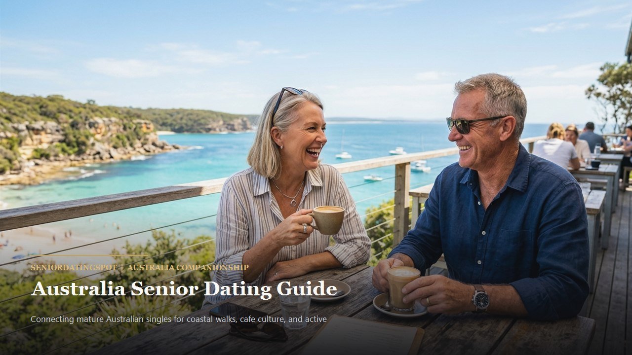 Active mature couple enjoying companionship and romance in Australia, representing senior dating in Australia