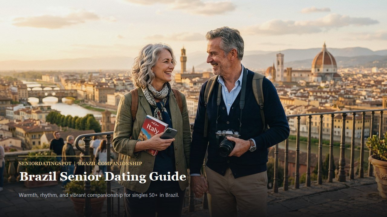 Active mature couple enjoying companionship and romance in Brazil, representing senior dating in Brazil