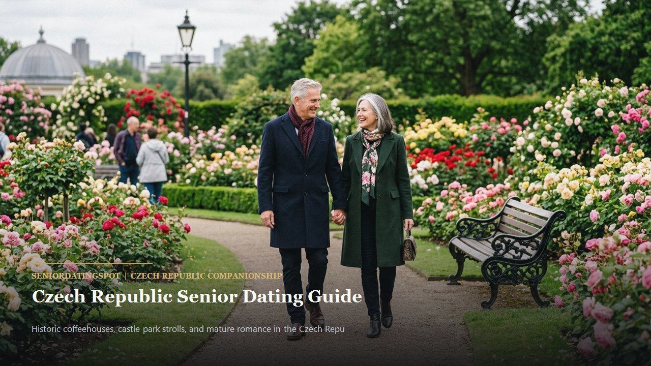 Active mature couple enjoying companionship and romance in Czech Republic, representing senior dating in Czech Republic
