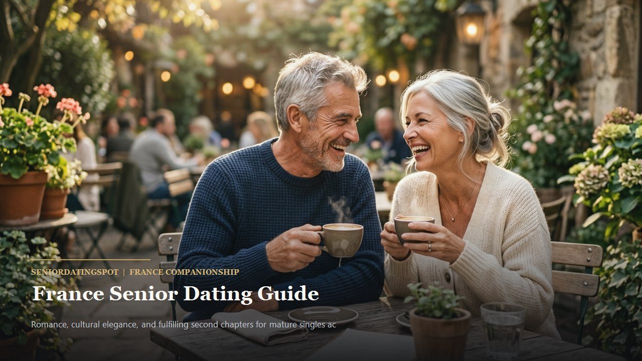 Active mature couple enjoying companionship and romance in France, representing senior dating in France