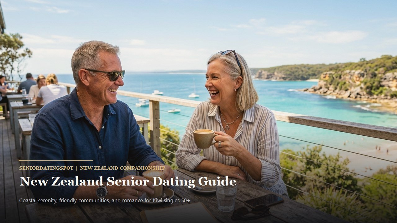 Active mature couple enjoying companionship and romance in New Zealand, representing senior dating in New Zealand