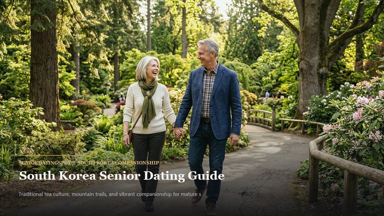 Active mature couple enjoying companionship and romance in South Korea, representing senior dating in South Korea