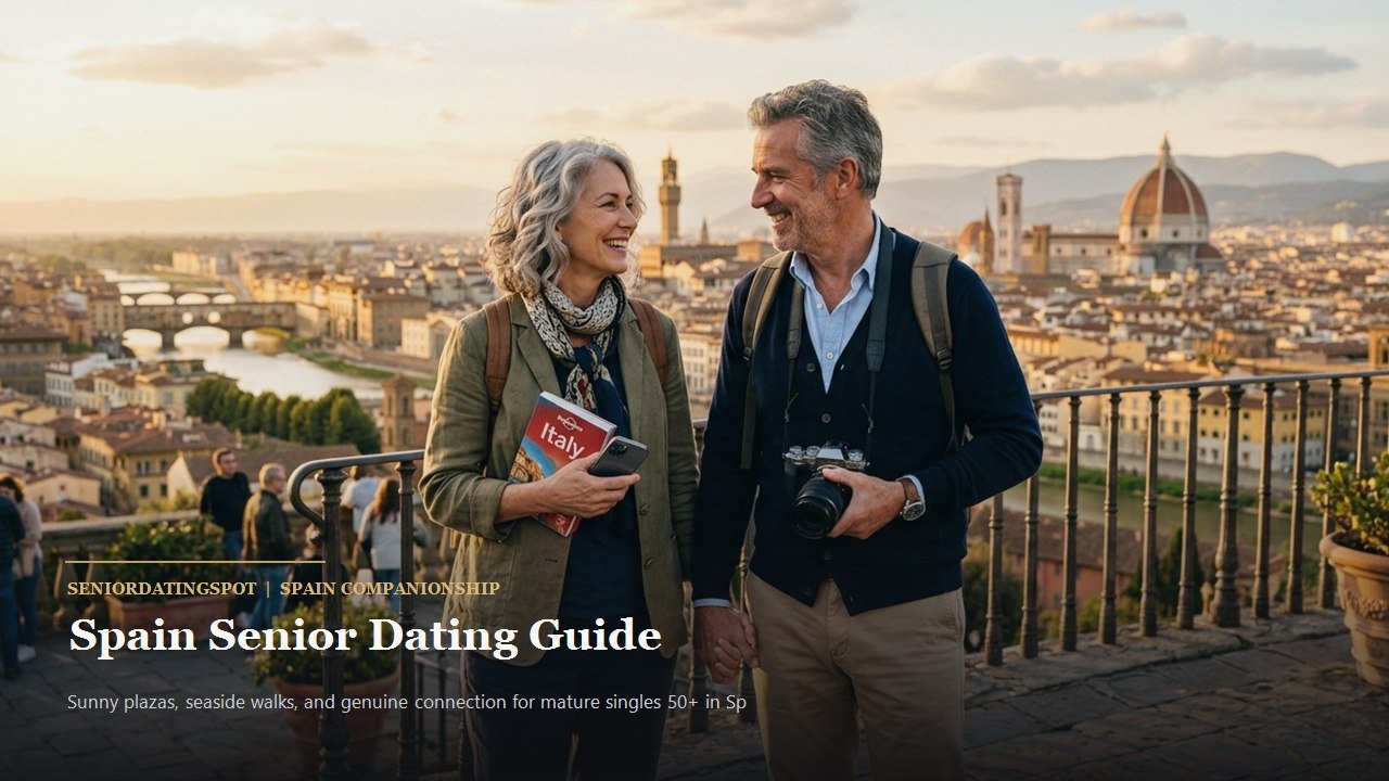 Active mature couple enjoying companionship and romance in Spain, representing senior dating in Spain