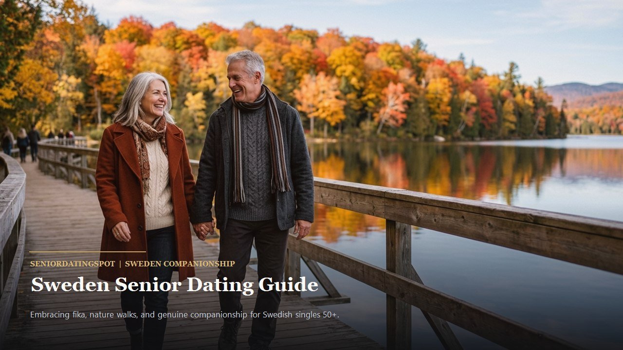 Active mature couple enjoying companionship and romance in Sweden, representing senior dating in Sweden