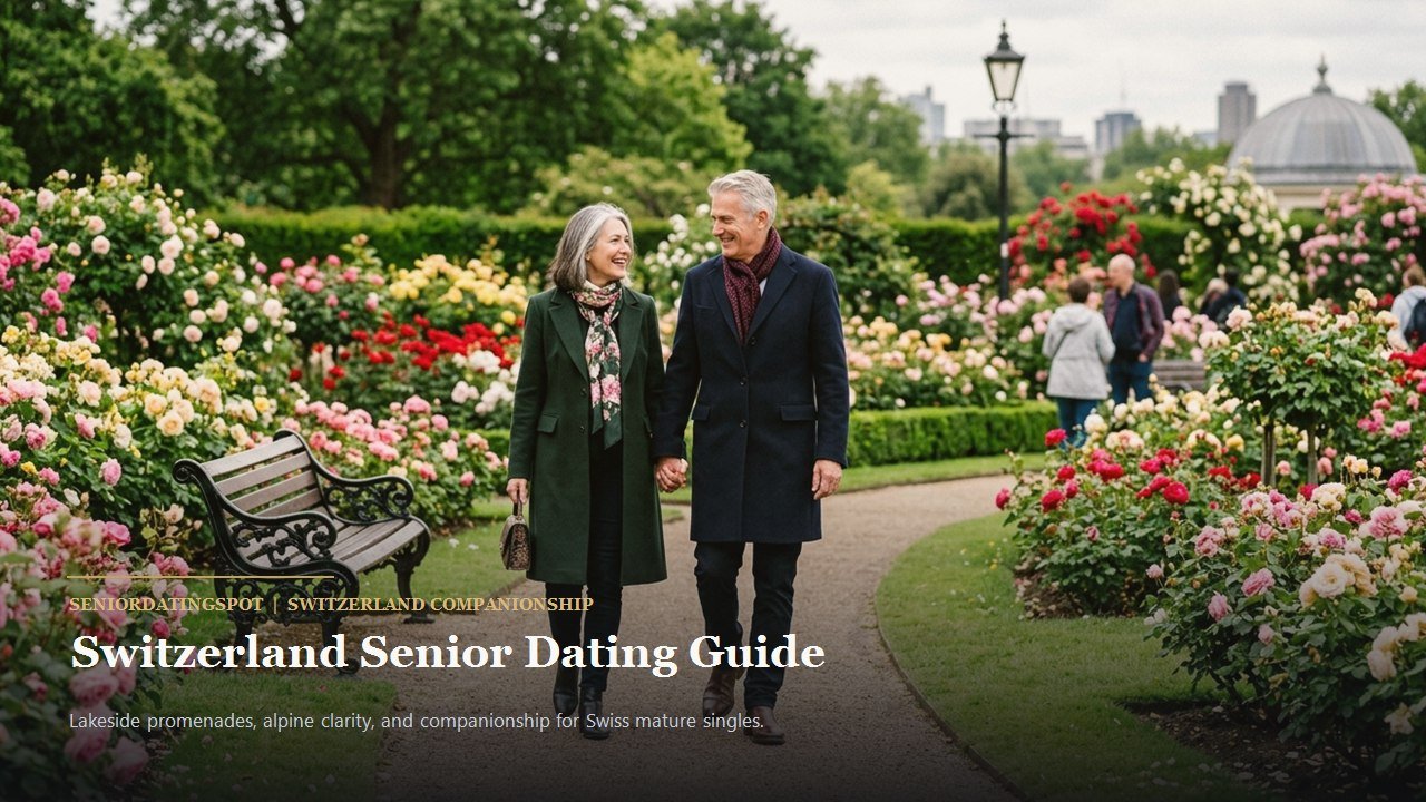 Active mature couple enjoying companionship and romance in Switzerland, representing senior dating in Switzerland