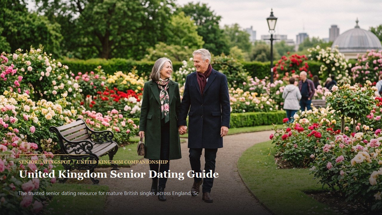 Active mature couple enjoying companionship and romance in United Kingdom, representing senior dating in United Kingdom