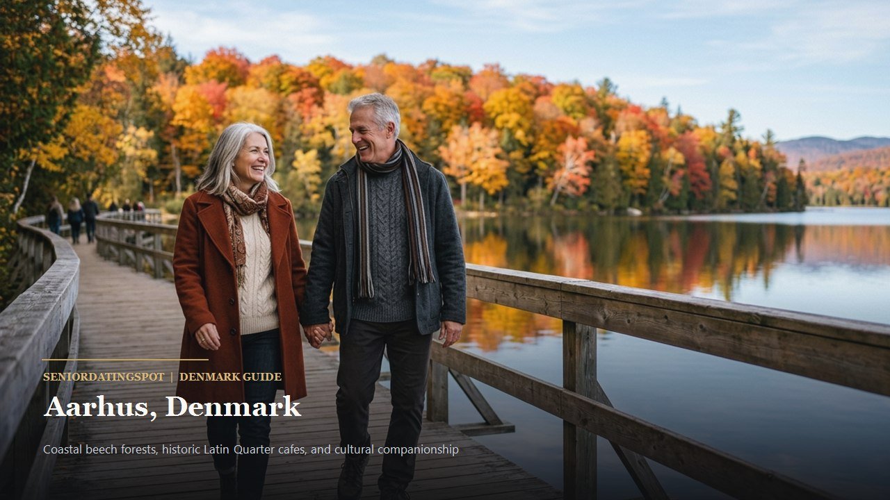 Mature couple walking through the botanical gardens in Aarhus