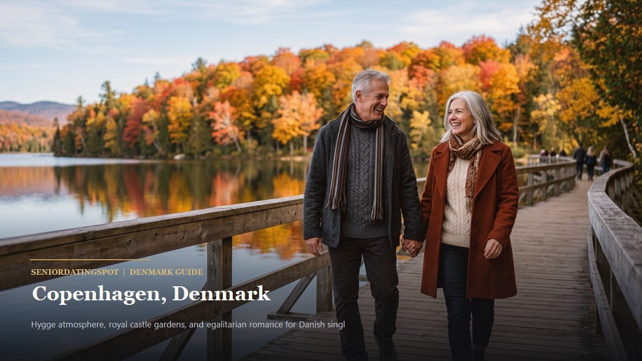 Mature Danish couple walking along the quiet morning canals of Nyhavn in Copenhagen