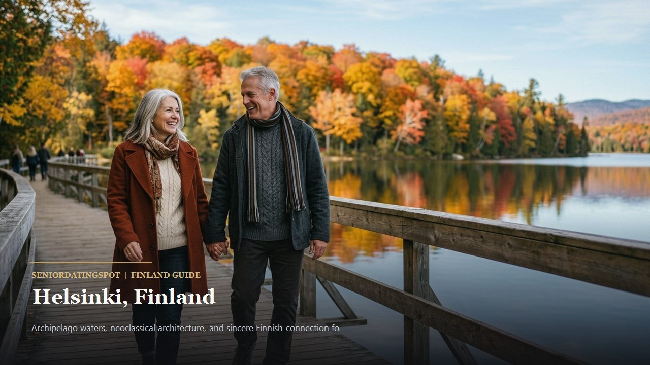 Mature Finnish couple walking through the green avenues of Esplanadi Park in Helsinki