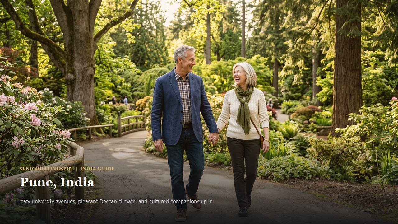 Mature couple enjoying a peaceful walk in the Empress Botanical Garden in Pune