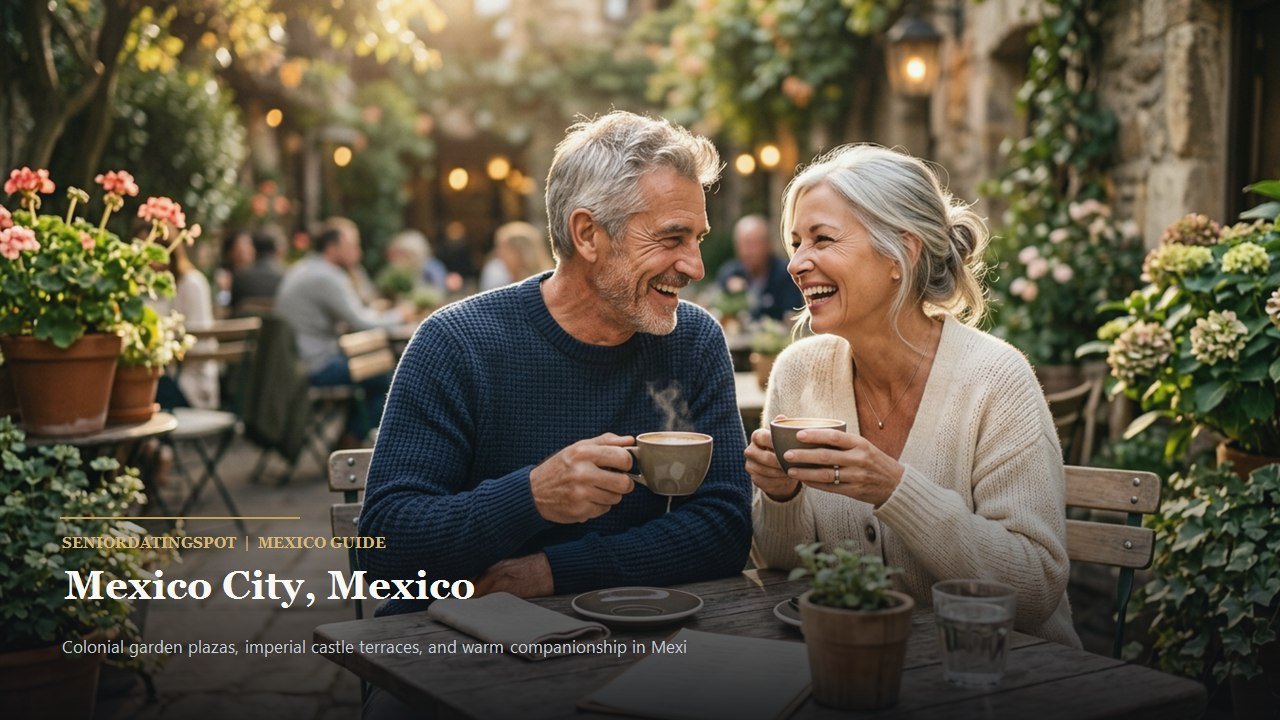 Mature Mexican couple sitting on a wooden bench in the tranquil gardens of Chapultepec Castle in Mexico City