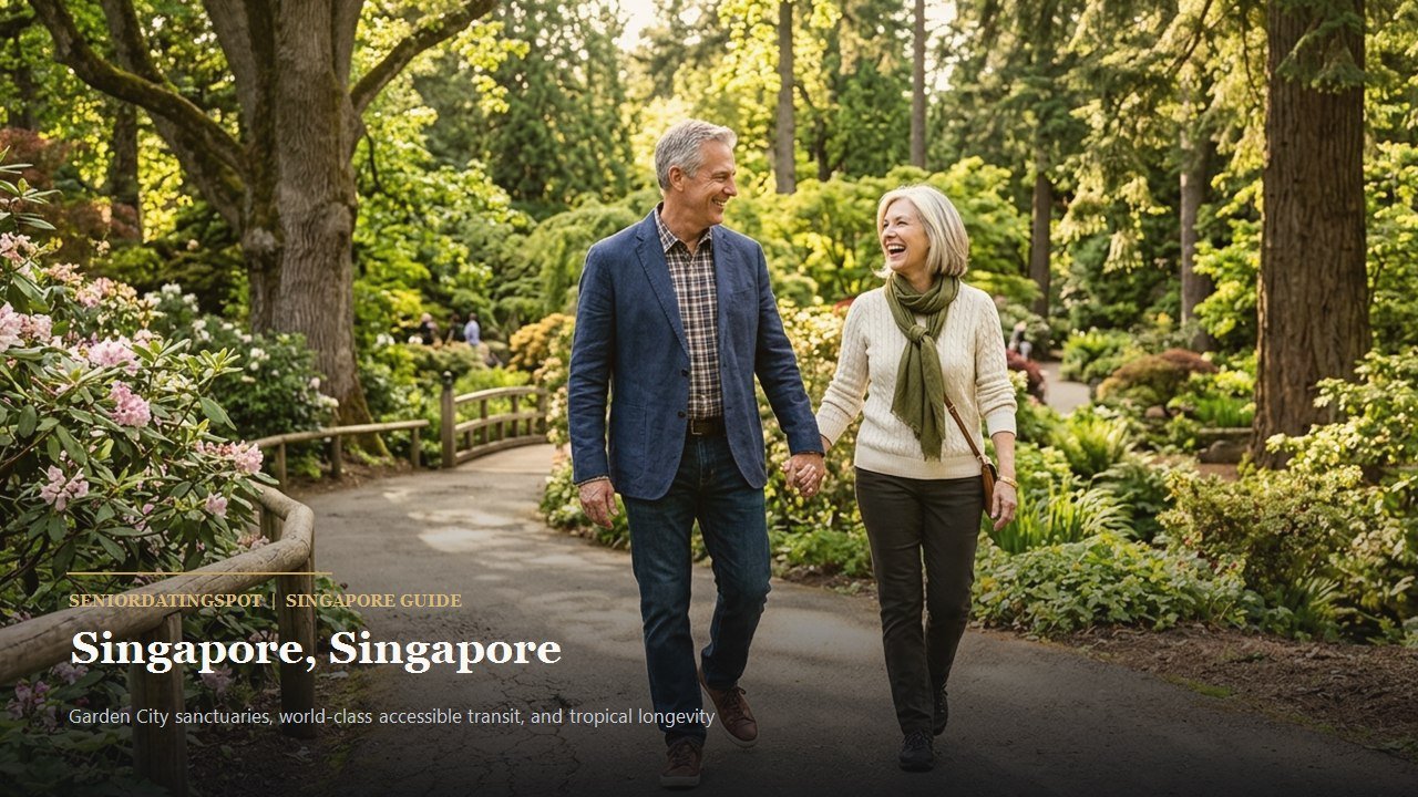 Mature couple enjoying a stroll in the National Orchid Garden at the Singapore Botanic Gardens