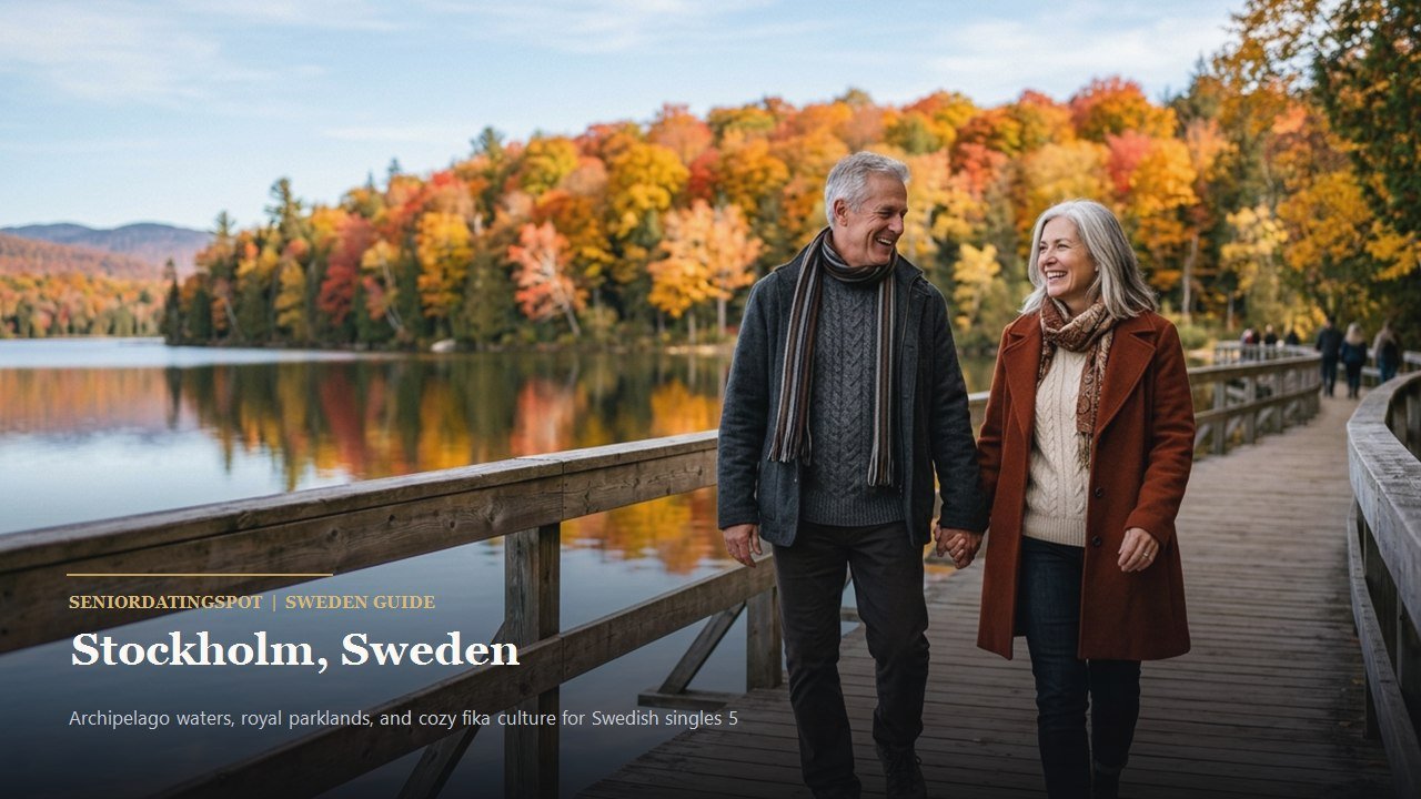 Mature Swedish couple enjoying a walk through the royal oak parklands of Djurgården in Stockholm