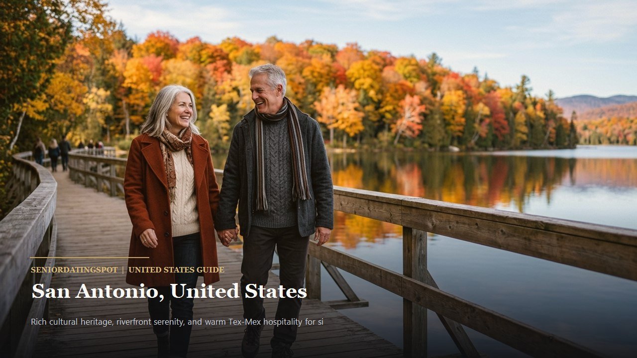 Senior couple walking hand-in-hand along a shaded river promenade